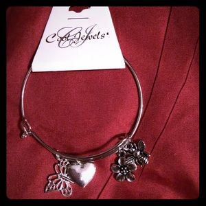 Bangle Bracelet W/charms Silver Tone